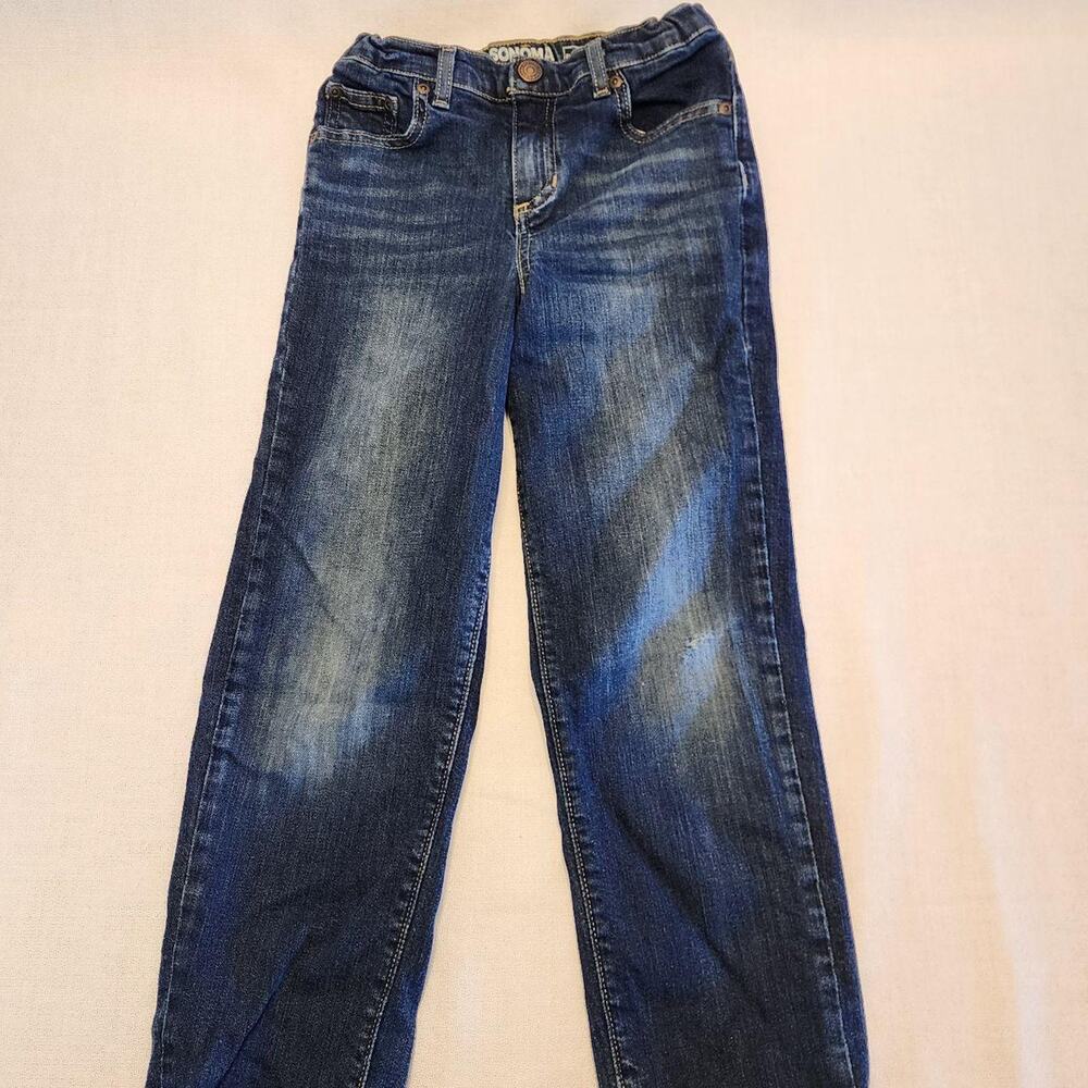 Boys Sonoma Medium Wash Stretch Jeans Size 7R 98% Cotton Adjustable Waistband